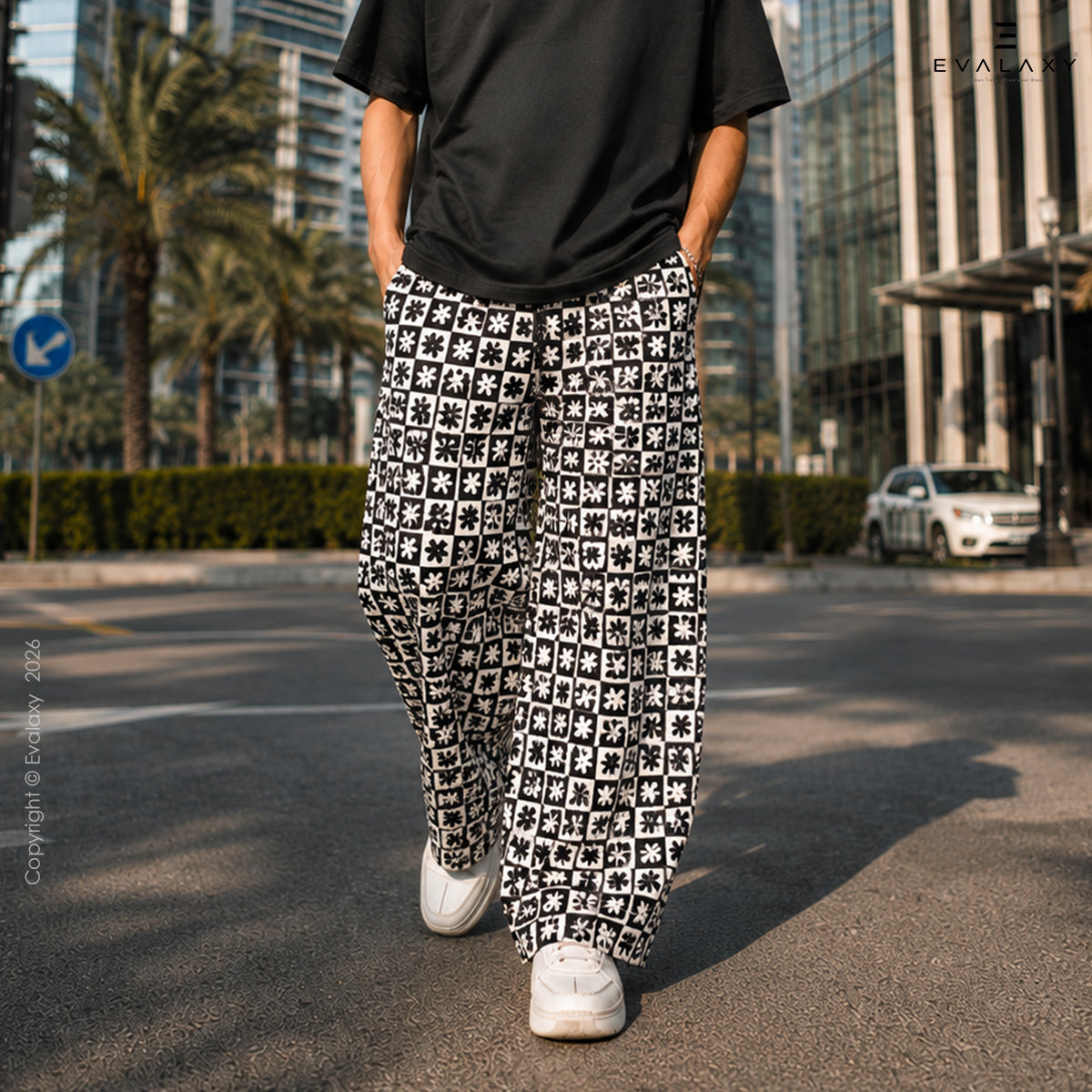 Retro Daisy Checkered Wide Leg Pants For Men And Women