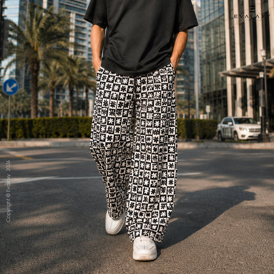 Retro Daisy Checkered Wide Leg Pants For Men And Women