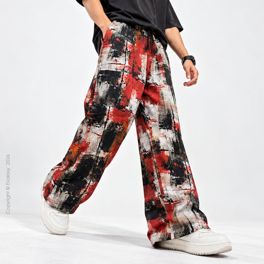 Crimson Chaos Abstract Wide-Leg Pants For Men And Women
