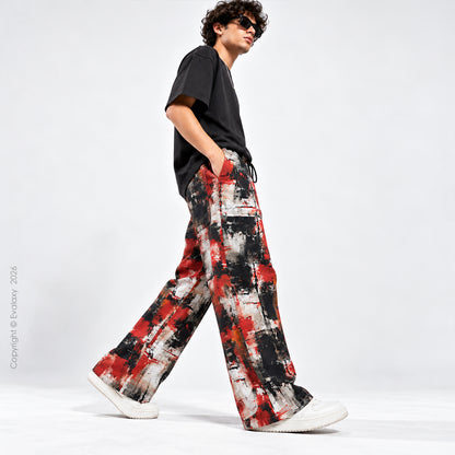 Crimson Chaos Abstract Wide-Leg Pants For Men And Women