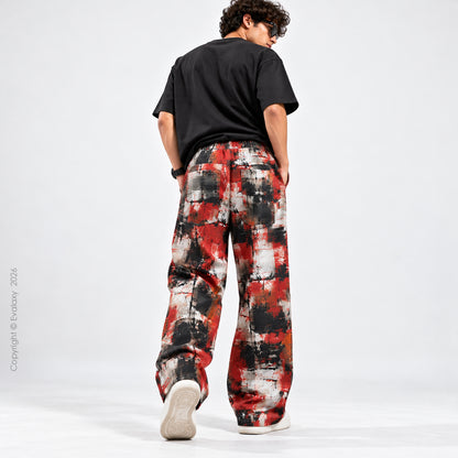 Crimson Chaos Abstract Wide-Leg Pants For Men And Women