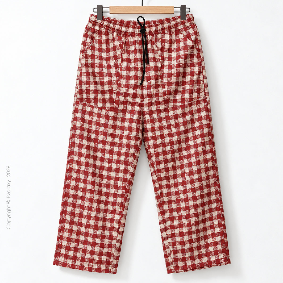 Crimson Checkered Wide-Leg Pants For Men And Women