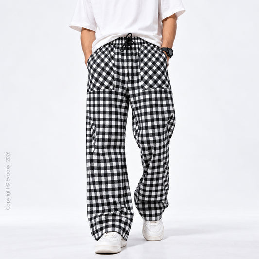 Black & White Gingham Check Wide Leg Pants For Men And Women
