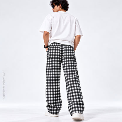 Black & White Gingham Check Wide Leg Pants For Men And Women