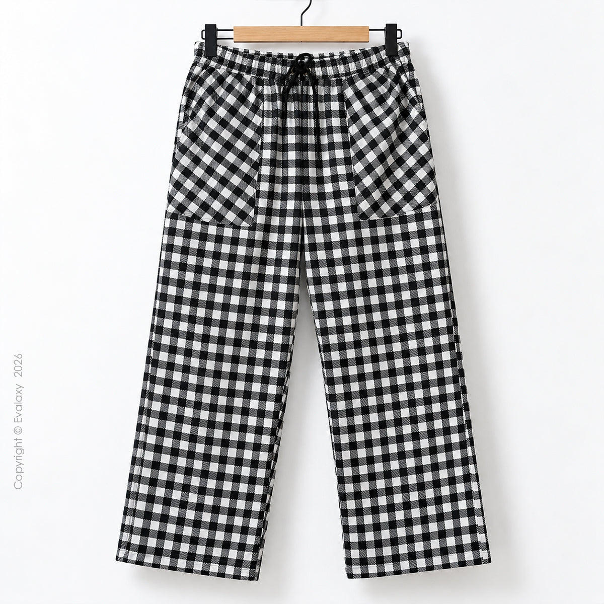 Black & White Gingham Check Wide Leg Pants For Men And Women