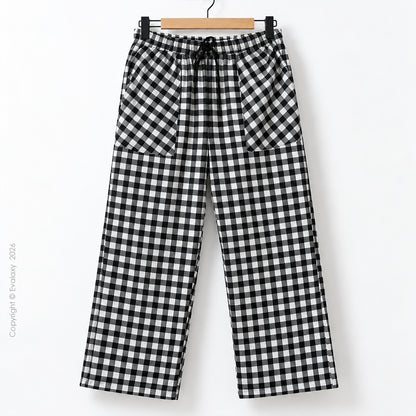 Black & White Gingham Check Wide Leg Pants For Men And Women