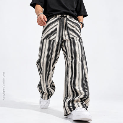 Monochrome Striped Wide-Leg Pants For Men And Women