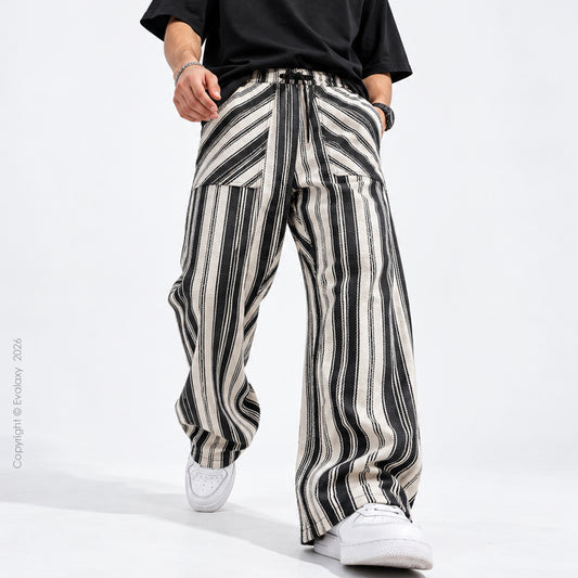 Monochrome Striped Wide-Leg Pants For Men And Women