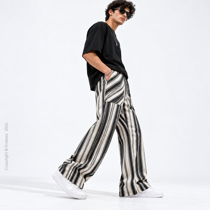 Monochrome Striped Wide-Leg Pants For Men And Women