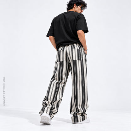 Monochrome Striped Wide-Leg Pants For Men And Women