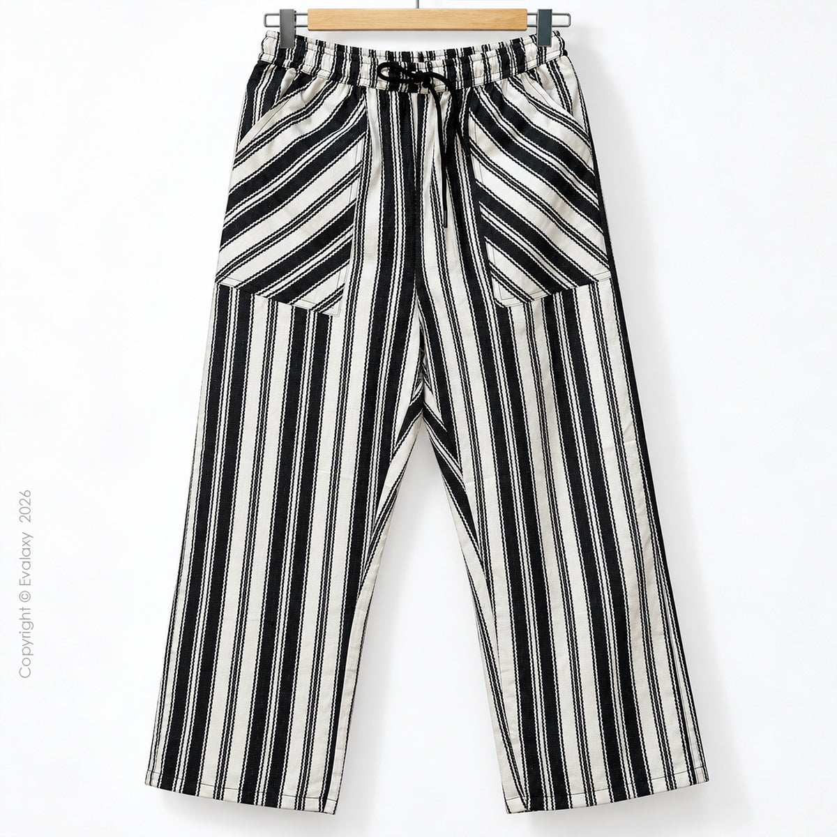 Monochrome Striped Wide-Leg Pants For Men And Women
