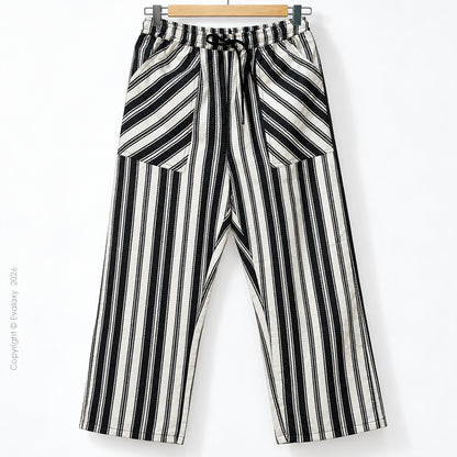 Monochrome Striped Wide-Leg Pants For Men And Women
