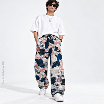 Abstract Patchwork Printed Wide-Leg Pants For Men And Women