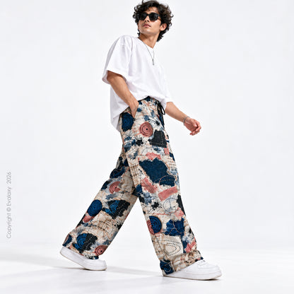 Abstract Patchwork Printed Wide-Leg Pants For Men And Women