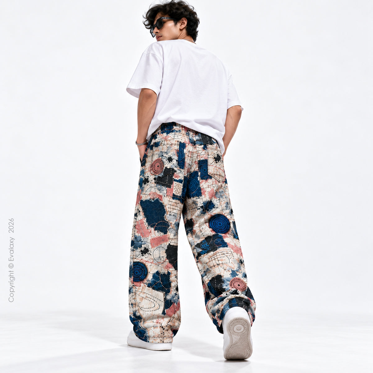 Abstract Patchwork Printed Wide-Leg Pants For Men And Women