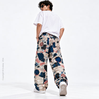 Abstract Patchwork Printed Wide-Leg Pants For Men And Women