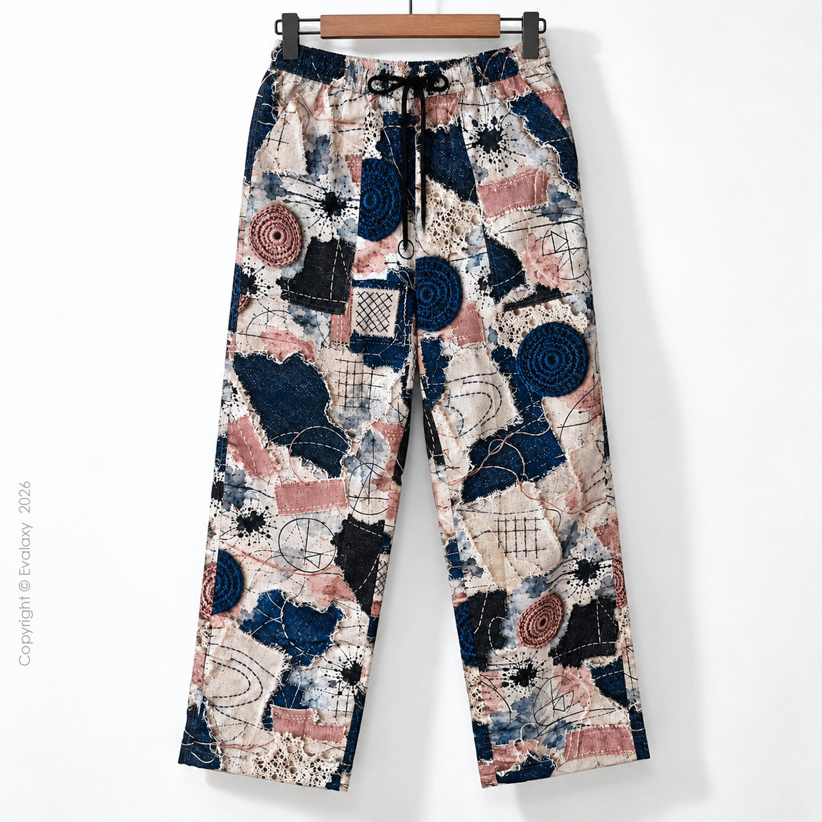 Abstract Patchwork Printed Wide-Leg Pants For Men And Women