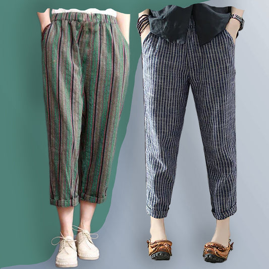 Vintage Green Stripped & Blue Stripped Capri Combo Pack For Womens & Girls(Pack Of 2 Pcs)