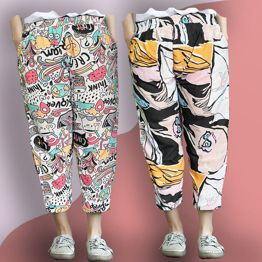 Vintage Text Chat & Random Graphic Capri Combo Pack For Womens & Girls(Pack Of 2 Pcs)