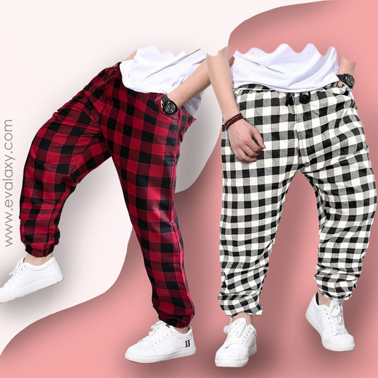 Red & White n Grey Checks Jogger Breathable Casual For Men & Women Harem Combo (Pack of 2)