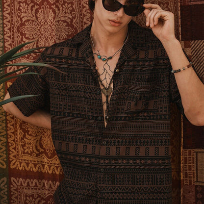 Brown Pattern All Over Printed Relaxed Fit Shirt