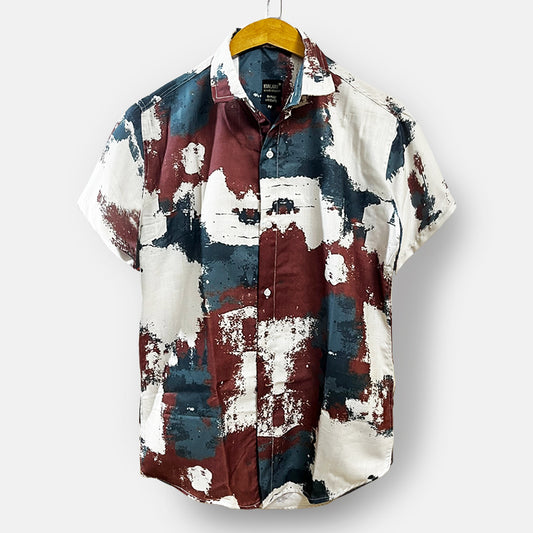 Off-White Maroon Splash Print Shirt