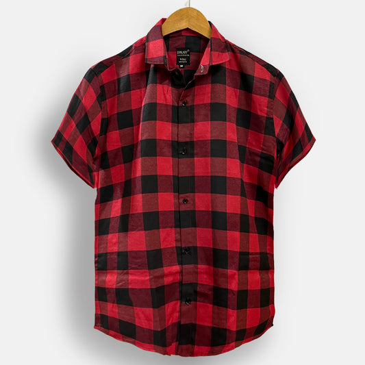 Red Checkered Half Sleeves Print Shirt