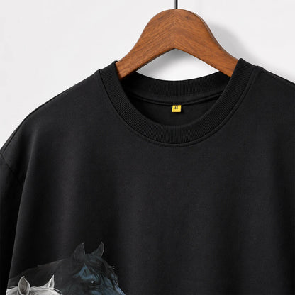 Black Triple Horse Graphic Oversized T-Shirt – 240 GSM Premium Cotton
