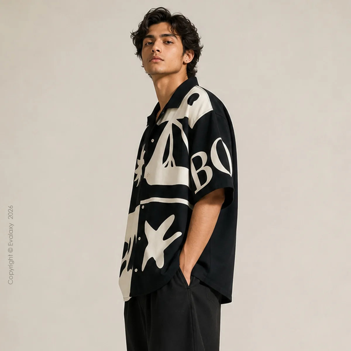 Bora Black Graphic Oversized Half Sleeve Shirt For Men & Women