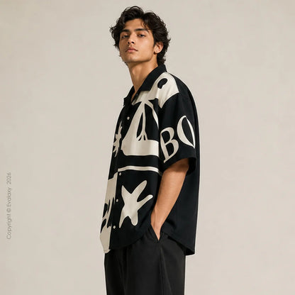 Bora Black Graphic Oversized Half Sleeve Shirt For Men & Women