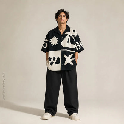 Bora Black Graphic Oversized Half Sleeve Shirt For Men & Women