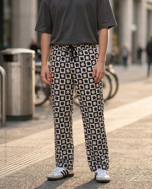 Retro Daisy Checkered Wide Leg Pants For Men And Women