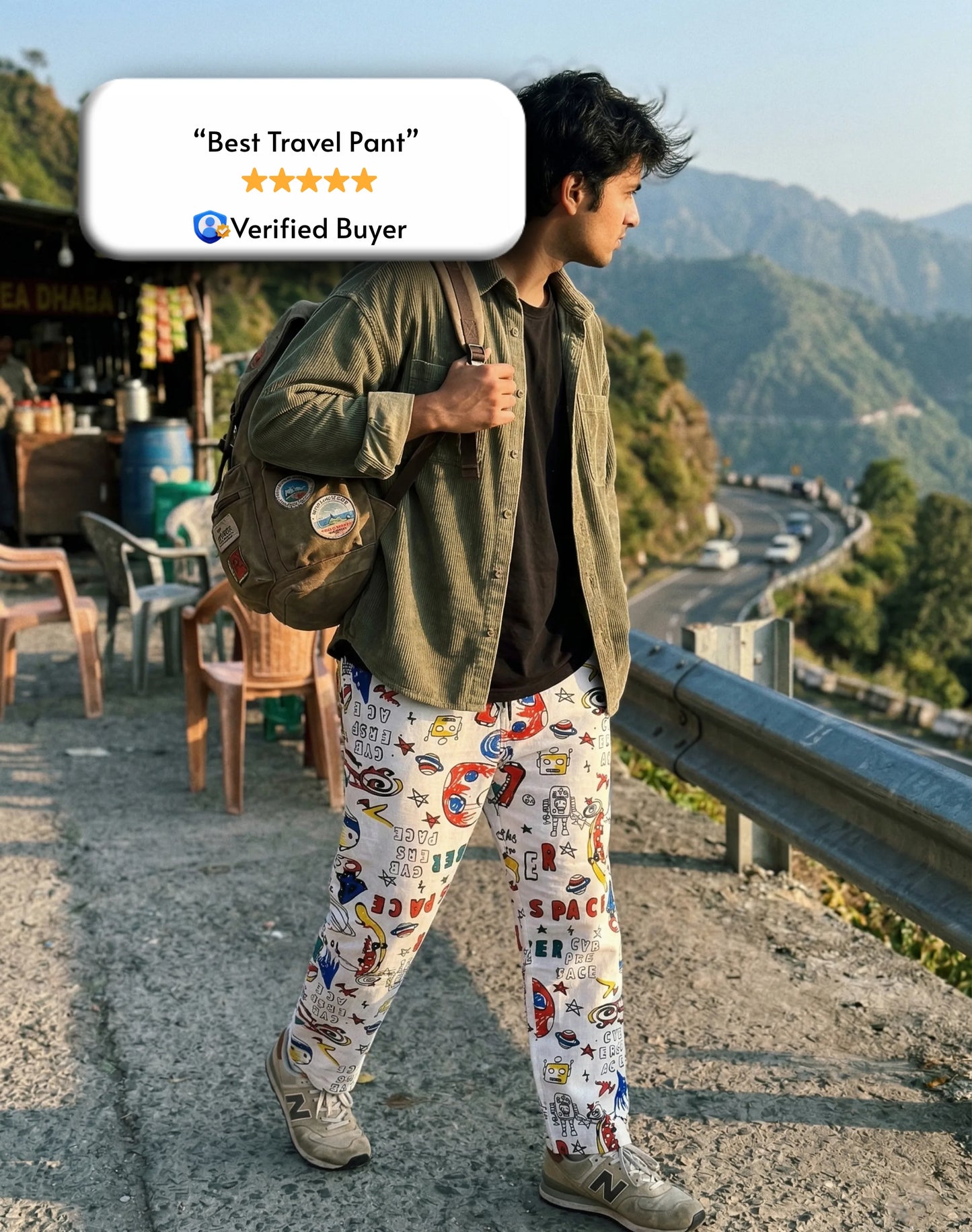 White Colorful Text  Straight Pants for Men & Women