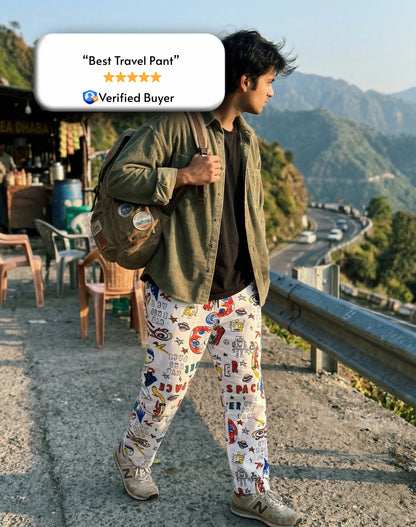 White Colorful Text  Straight Pants for Men & Women