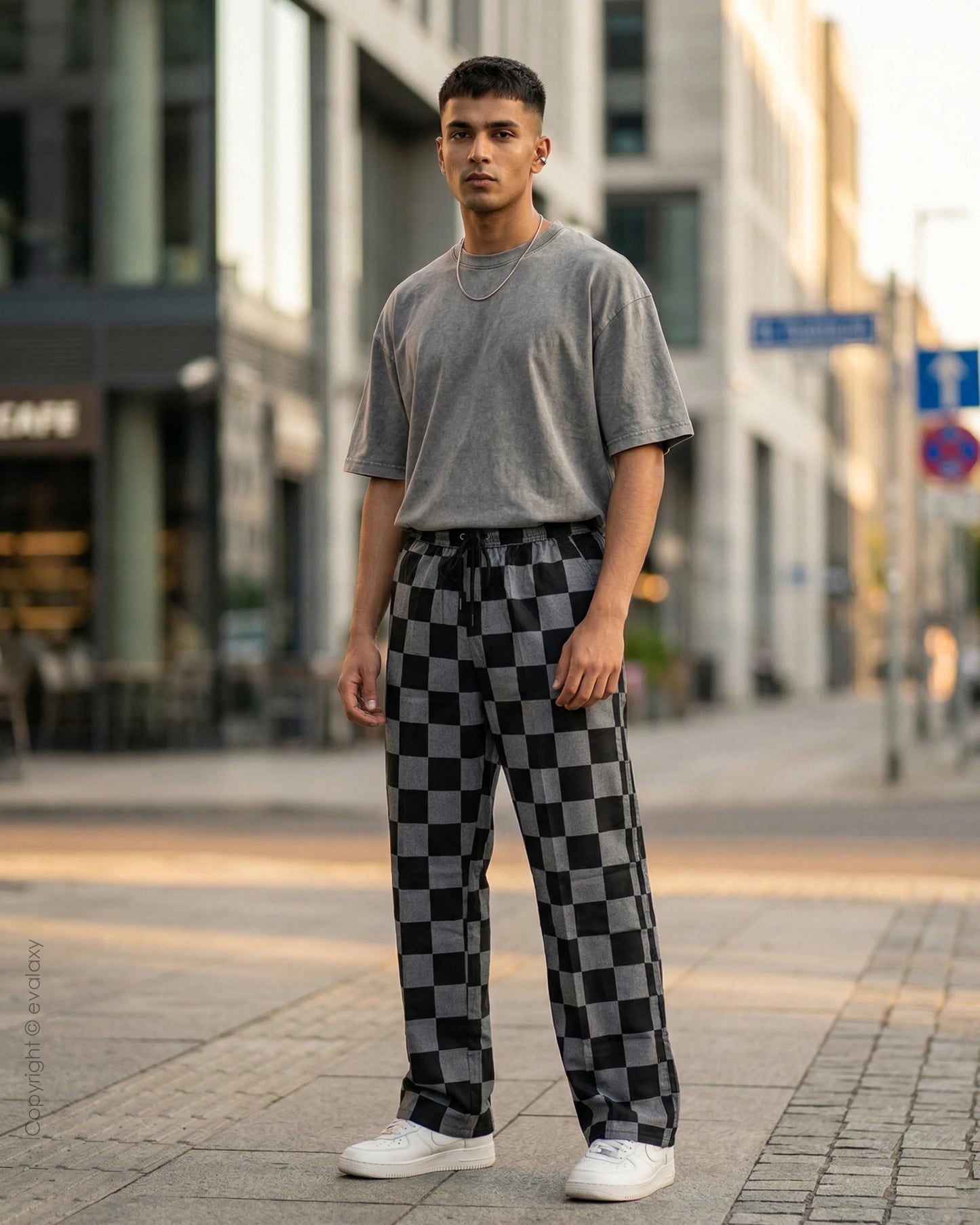 Black N Grey Checks Straight Pants for Men & Women