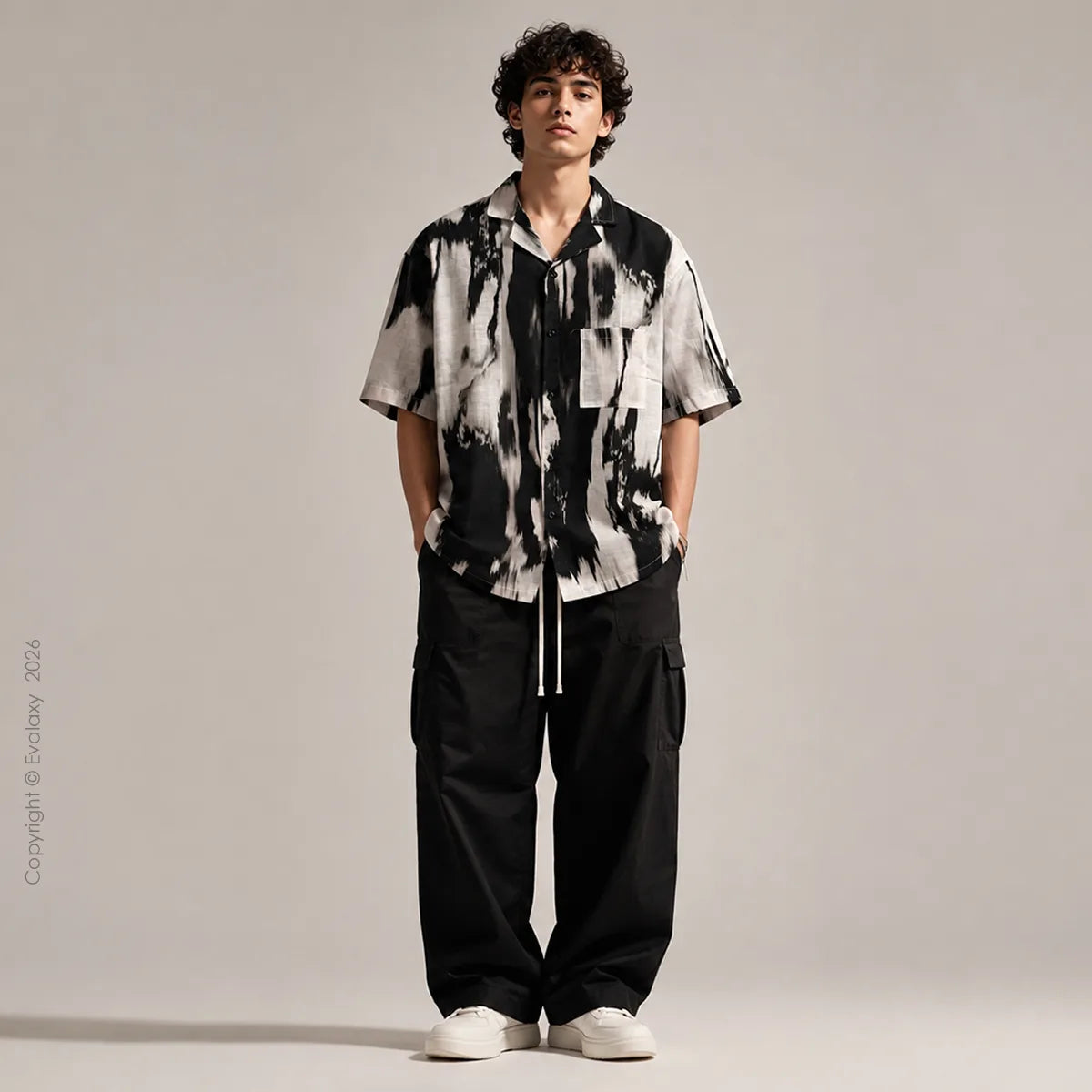 Abstract Black All Over Printed Relaxed Fit Shirt