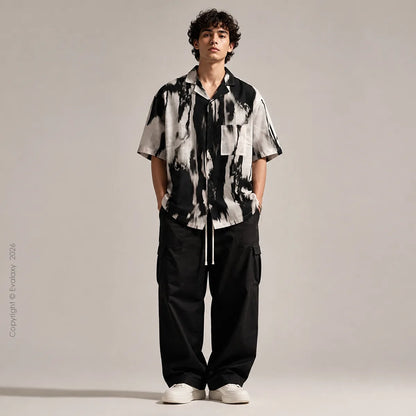 Abstract Black All Over Printed Relaxed Fit Shirt