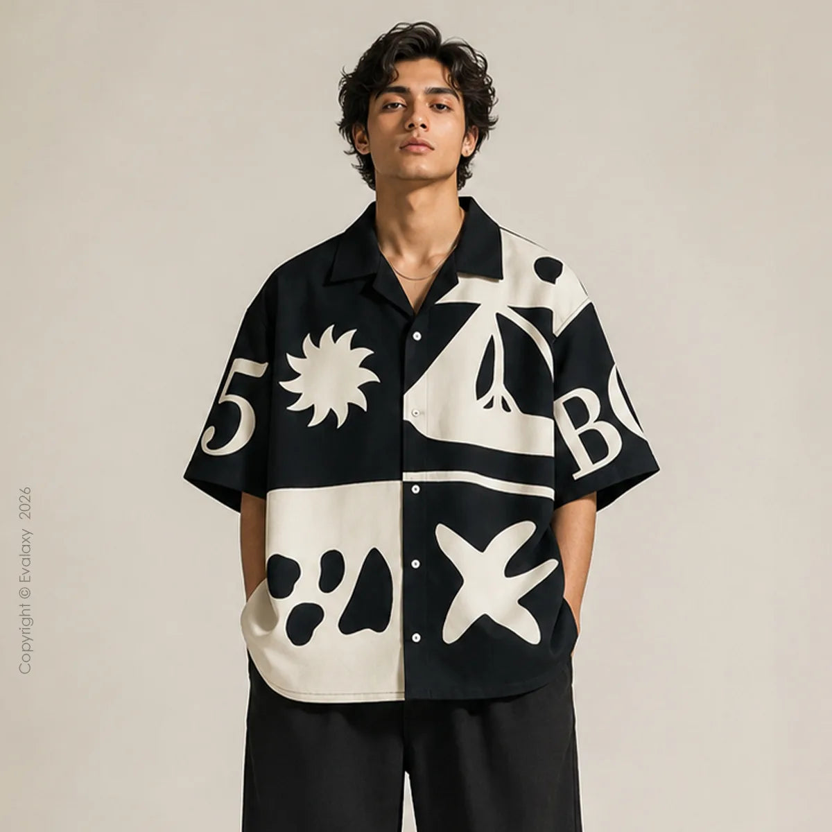 Bora Black Graphic Oversized Half Sleeve Shirt For Men & Women