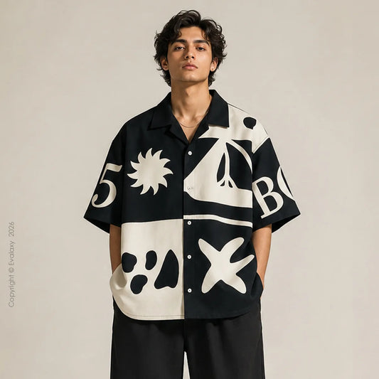 Bora Black Graphic Oversized Half Sleeve Shirt For Men & Women