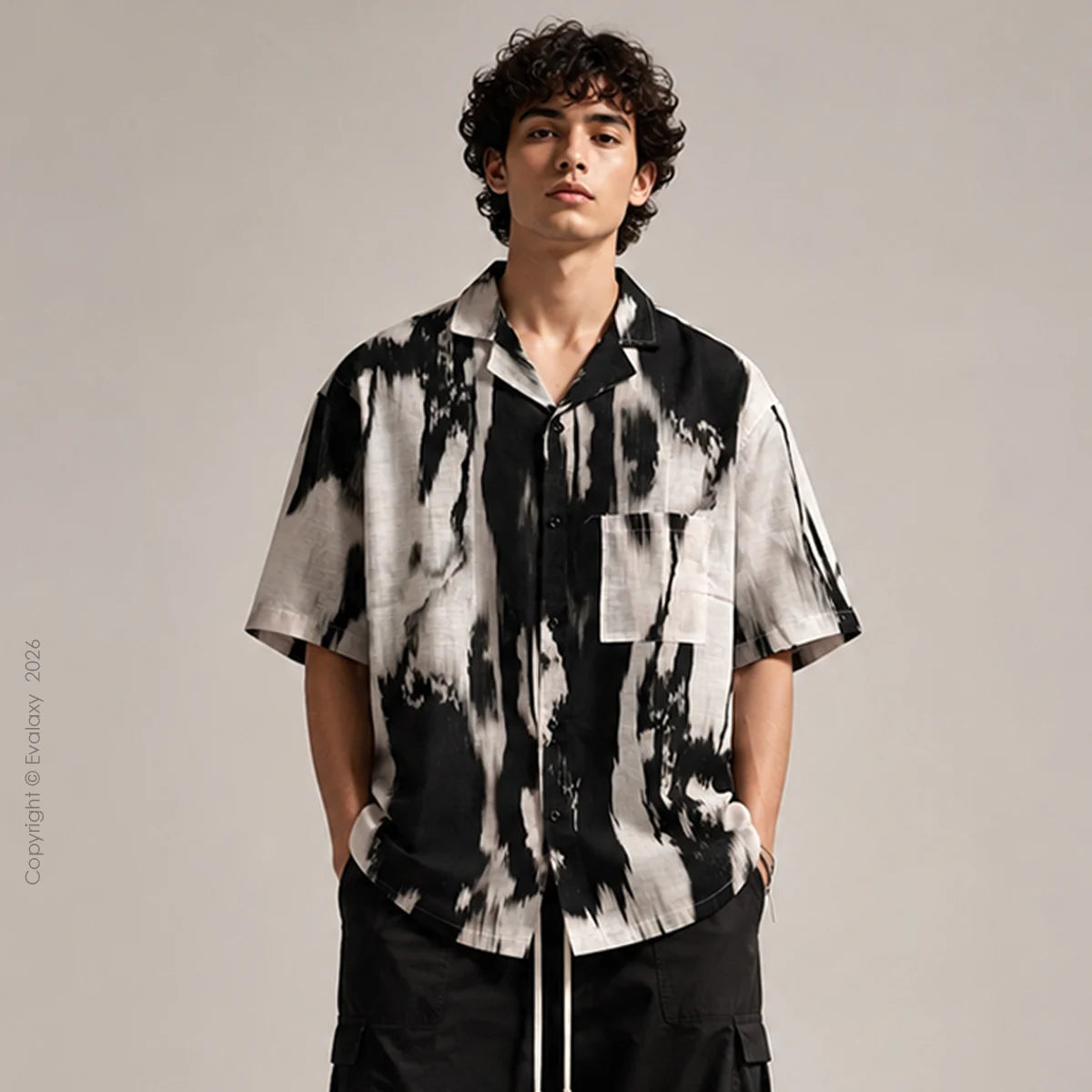 Abstract Black All Over Printed Relaxed Fit Shirt
