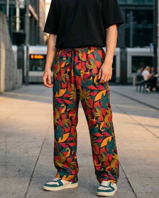 Retro Tropical Loose Fit Trousers For Men And Women