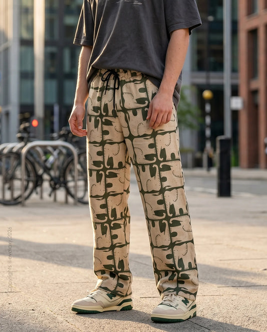 Safari Elephant Print Wide Leg Pants For Men And Women