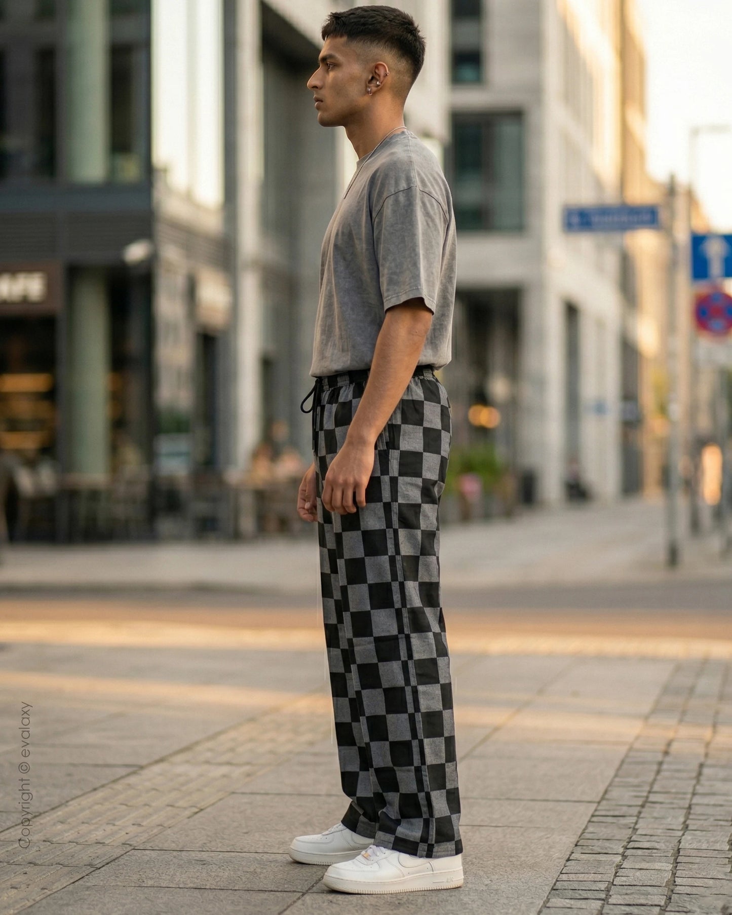 Black N Grey Checks Straight Pants for Men & Women
