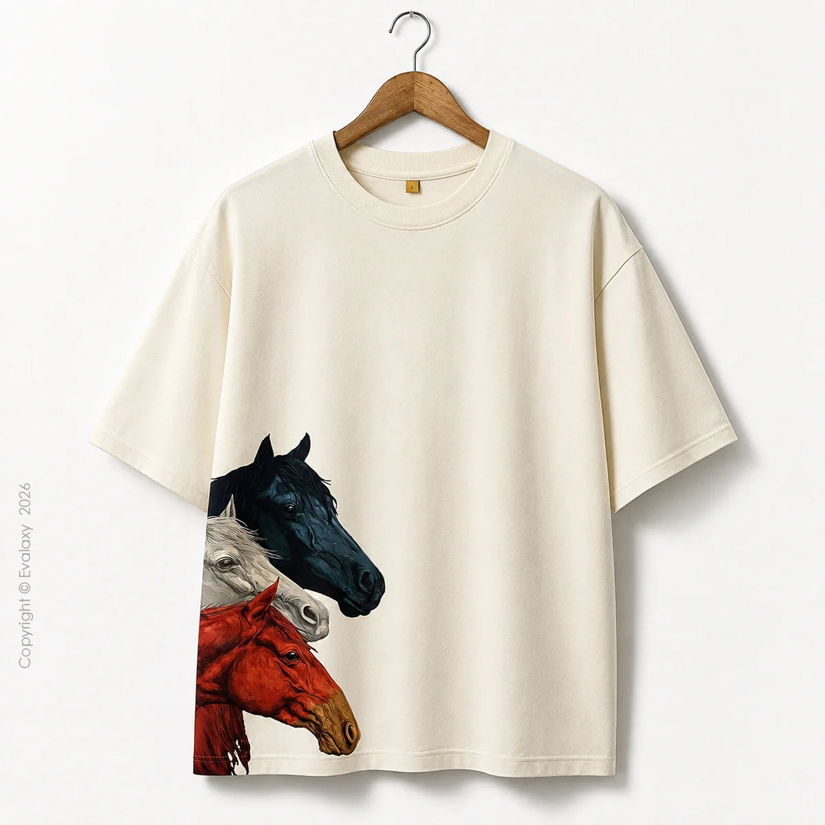 Triple Horse Graphic OffWhite Oversized T-Shirt – 240 GSM Premium Cotton