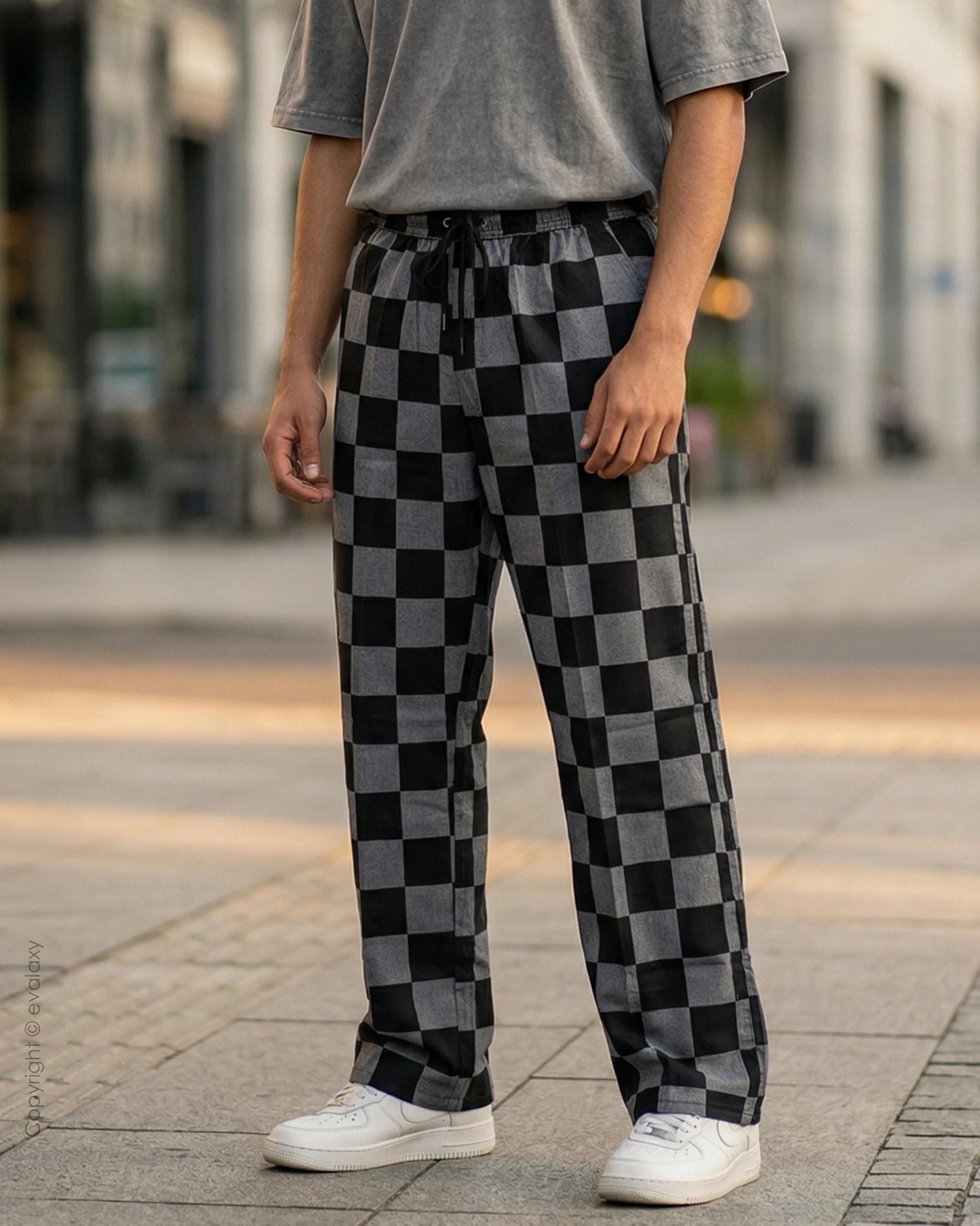 Black N Grey Checks Straight Pants for Men & Women