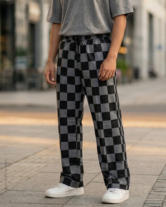 Black N Grey Checks Straight Pants for Men & Women