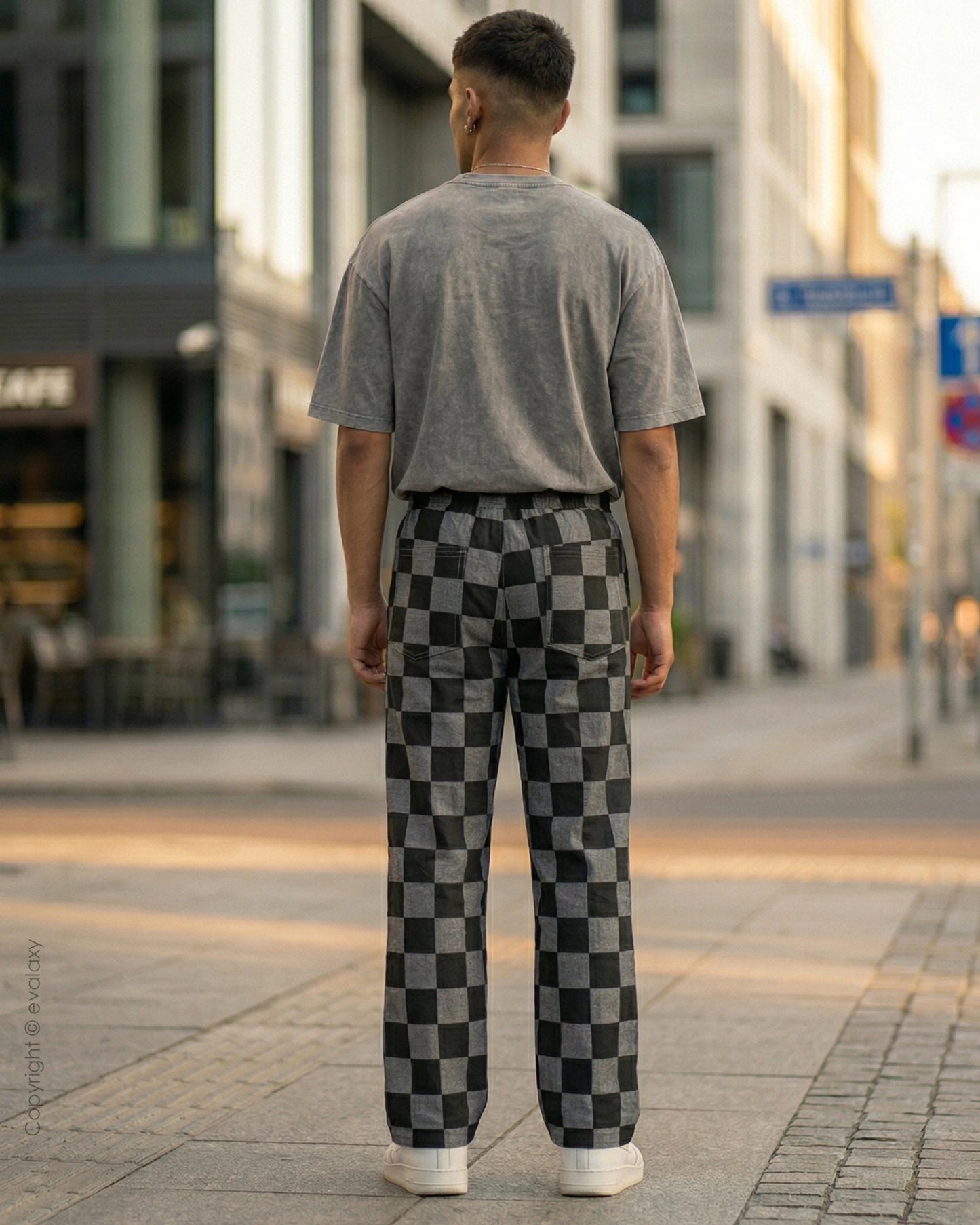 Black N Grey Checks Straight Pants for Men & Women