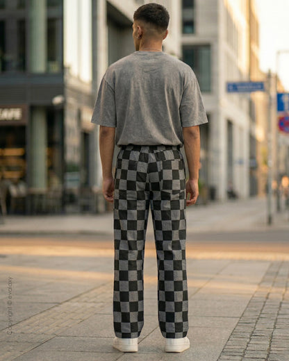 Black N Grey Checks Straight Pants for Men & Women