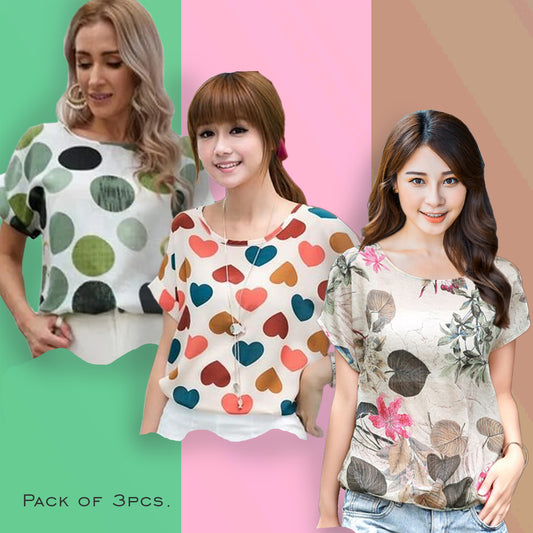 Stylish Nagarvel Leaf ,Random Hearts & Green Circles Tops Combo For Women & Girls (Pack of 3)