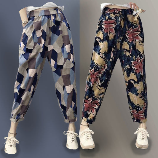 Vintage Grey Blue Trio & Ylw Blu Abstract Floral Capri Combo Pack For Womens & Girls(Pack Of 2 Pcs)